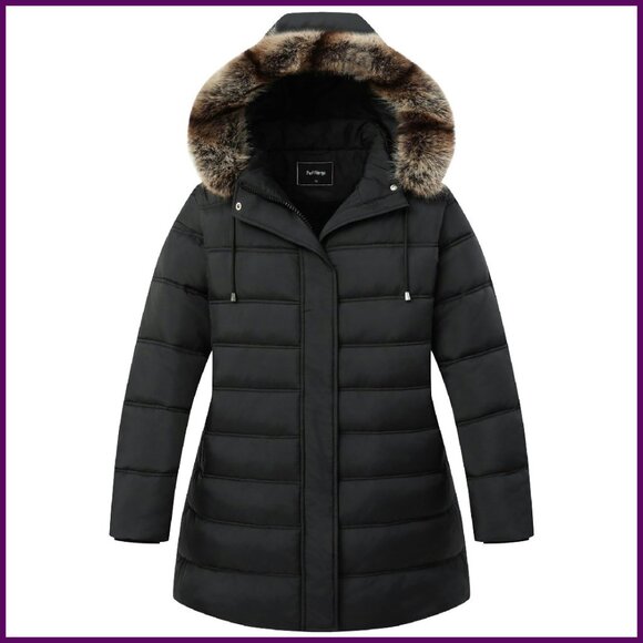 Plus Size Down Puffer Jacket Windproof Waterproof Detachable Hood Winter